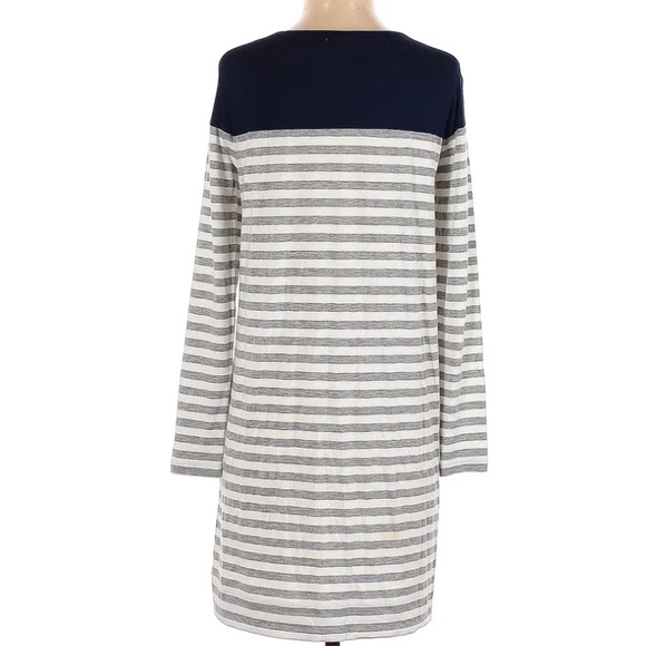 Lacoste Blue On Top White & Grey Striped Long Sleeve Viscose/Rayon Dress NWOT 8 - Picture 4 of 14